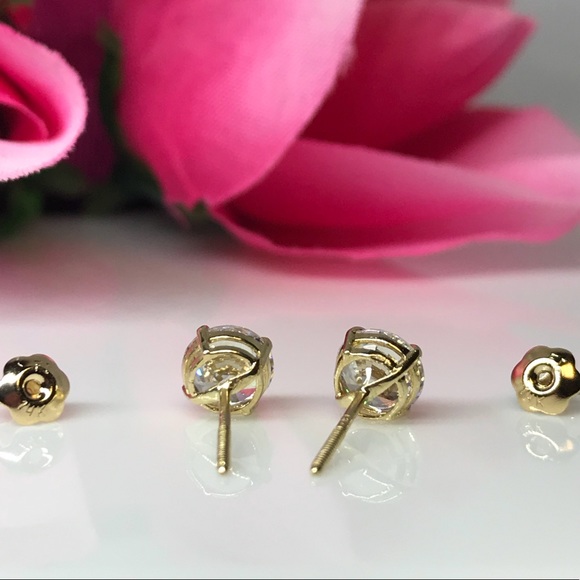 Last Pair left 2 carat lab created diamonds 14k yellow gold - Picture 6 of 8